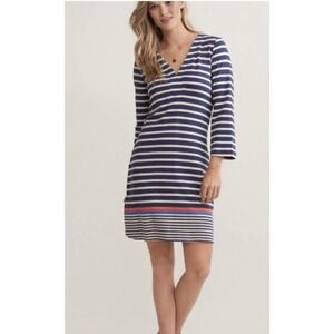 Hatley Blue Aqua Stripe dress Jersey Knit shift‎ 3/4 sleeve Casual Cute XL